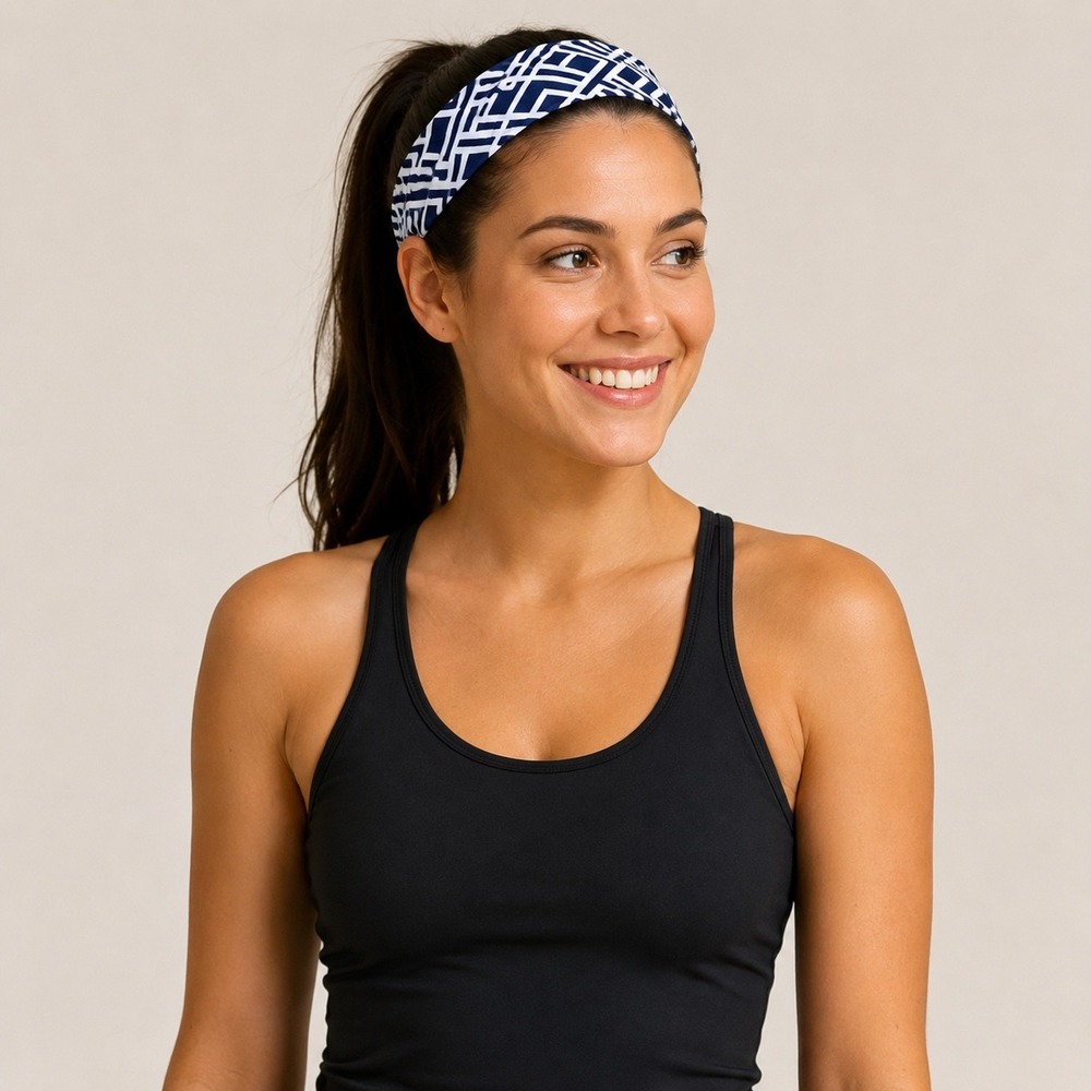 J.McLaughlin Ali Headband Women OS Navy White Mini Silverlake Geometric Twist